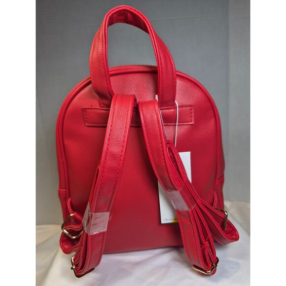 CXL Christian Lacroix Red Mini Backpack Gold Zip Faux Leather Small Bag NWT - Picture 3 of 10